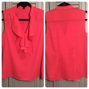 Cute pink neck ruffle blouse.